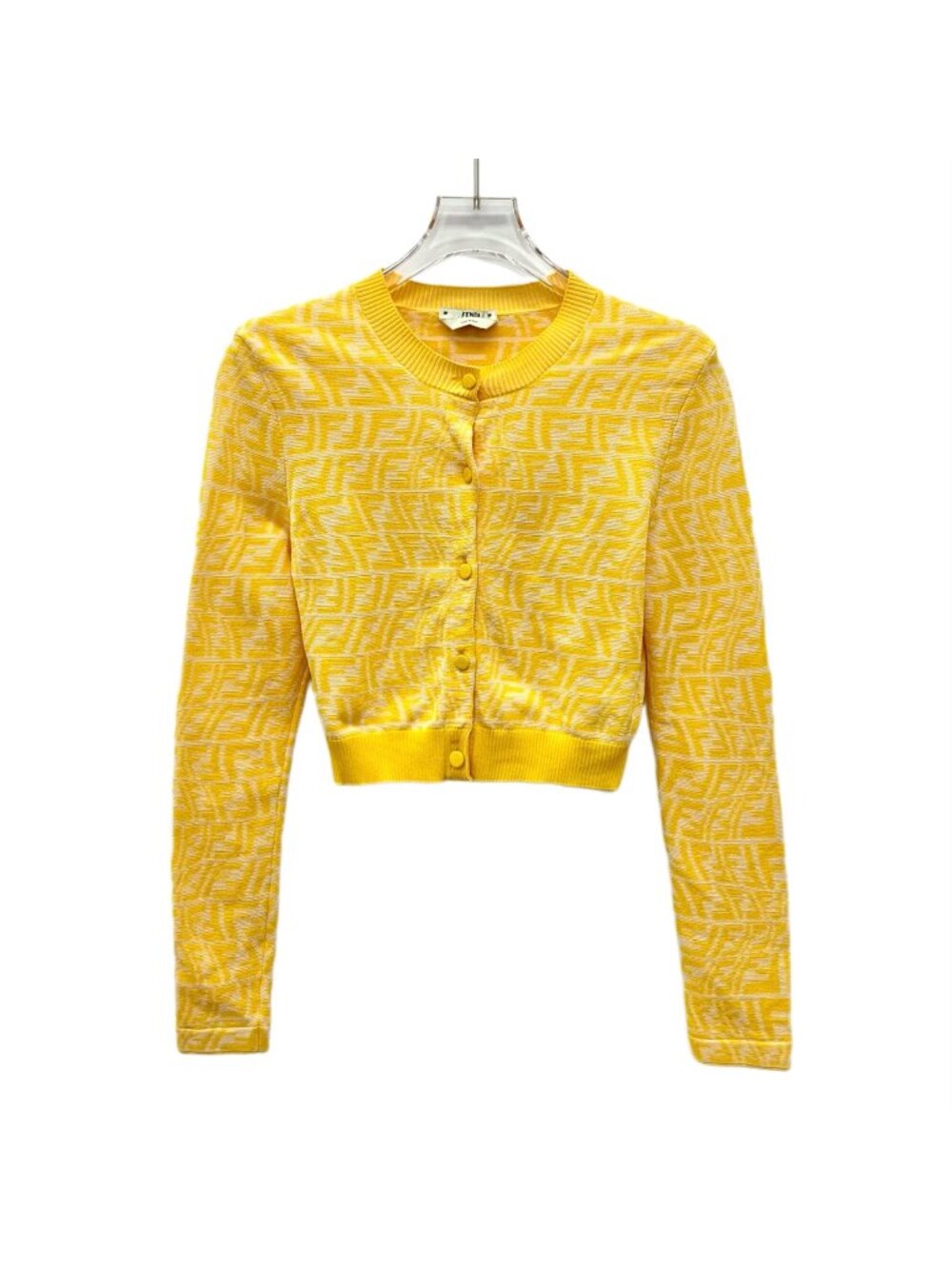 Fendi Yellow Logo Jacquard Knit Cardigan